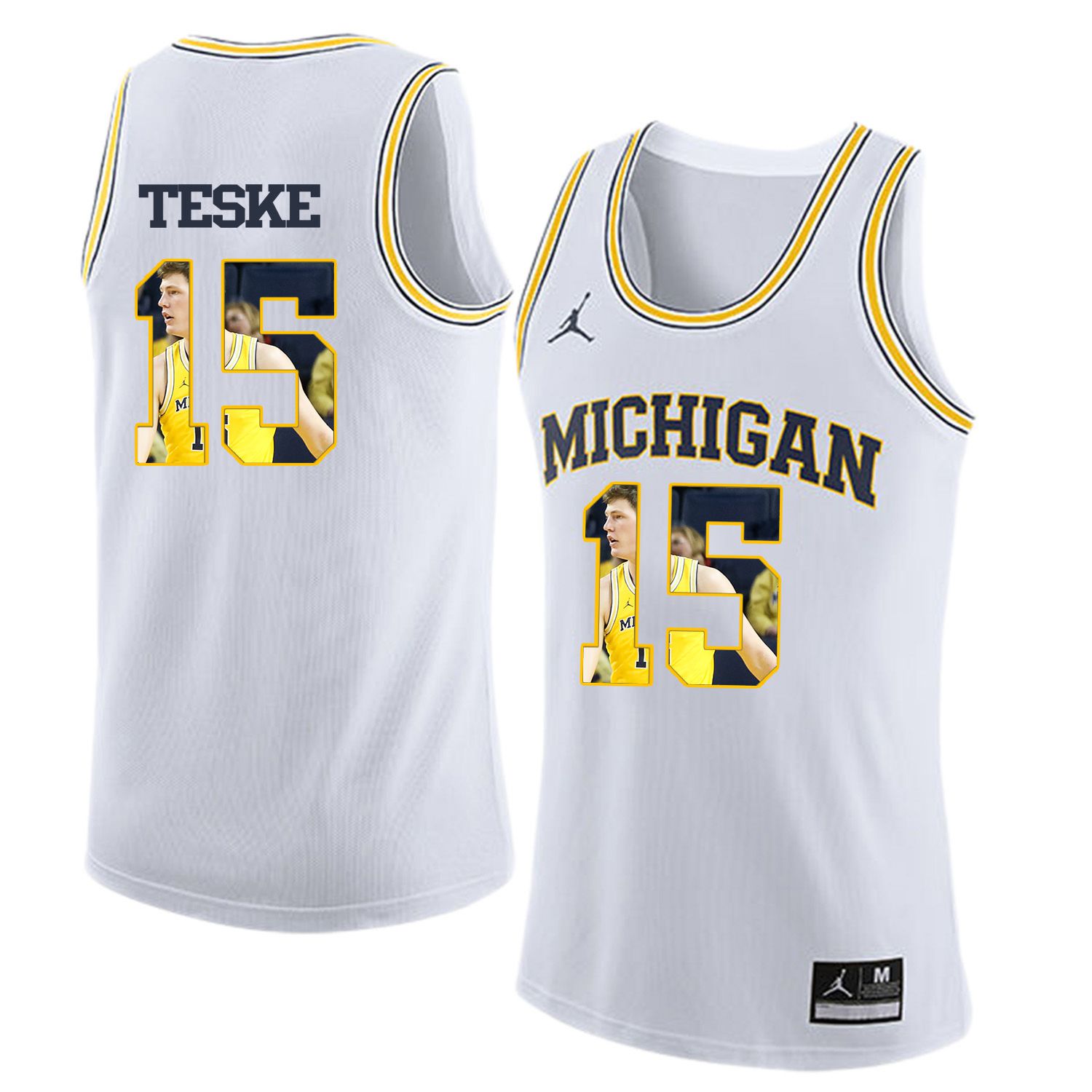 Men Jordan University of Michigan Basketball White #15 Teske Fashion Edition Customized NCAA Jerseys->customized ncaa jersey->Custom Jersey